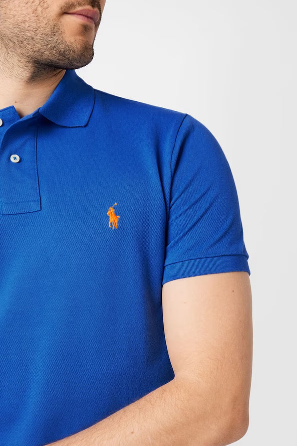 Camisa Polo Ralph Lauren Custom Fit Masculina Laranja Icon Azul