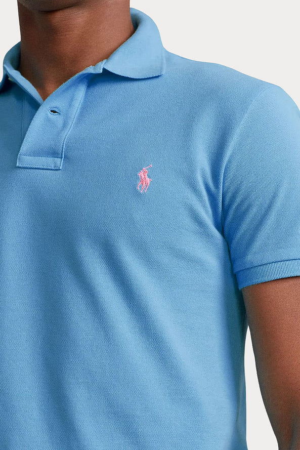 Camisa Polo Ralph Lauren Custom Slim Fit Masculina Azul Celeste