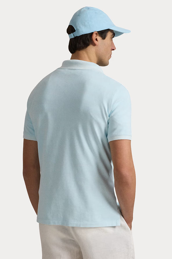 Camisa Polo Ralph Lauren Custom Slim Fit Masculina Pink Icon Azul Claro