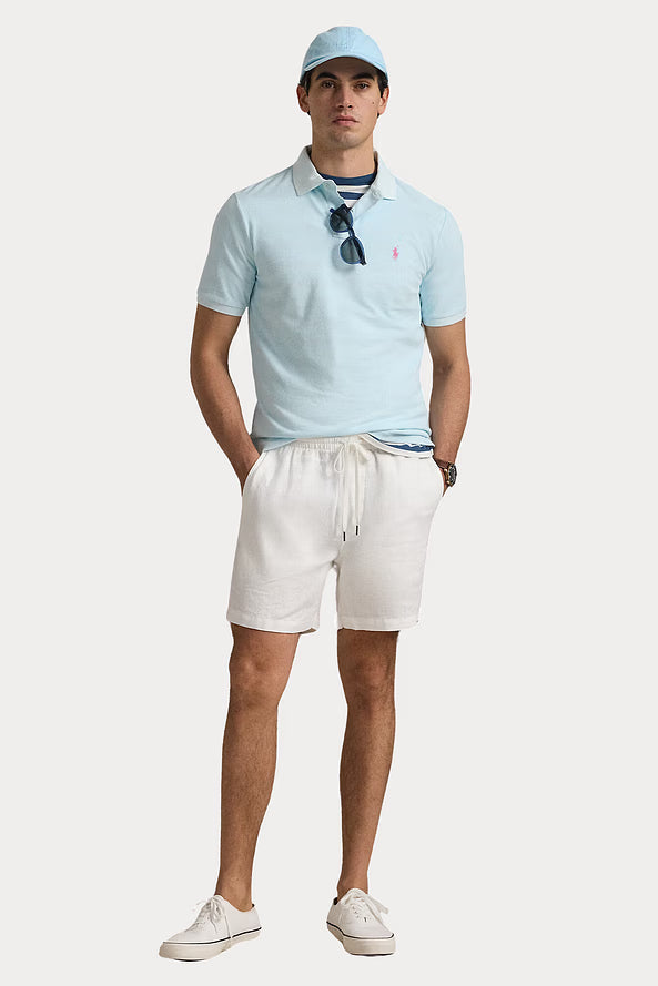 Camisa Polo Ralph Lauren Custom Slim Fit Masculina Pink Icon Azul Claro