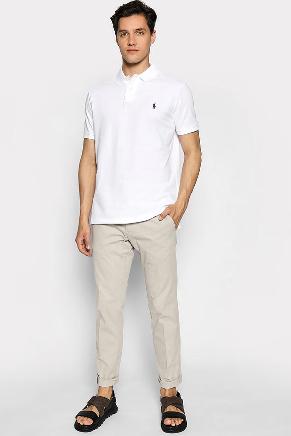 Camisa Polo Ralph Lauren Custom Slim Fit Navy Icon Branca