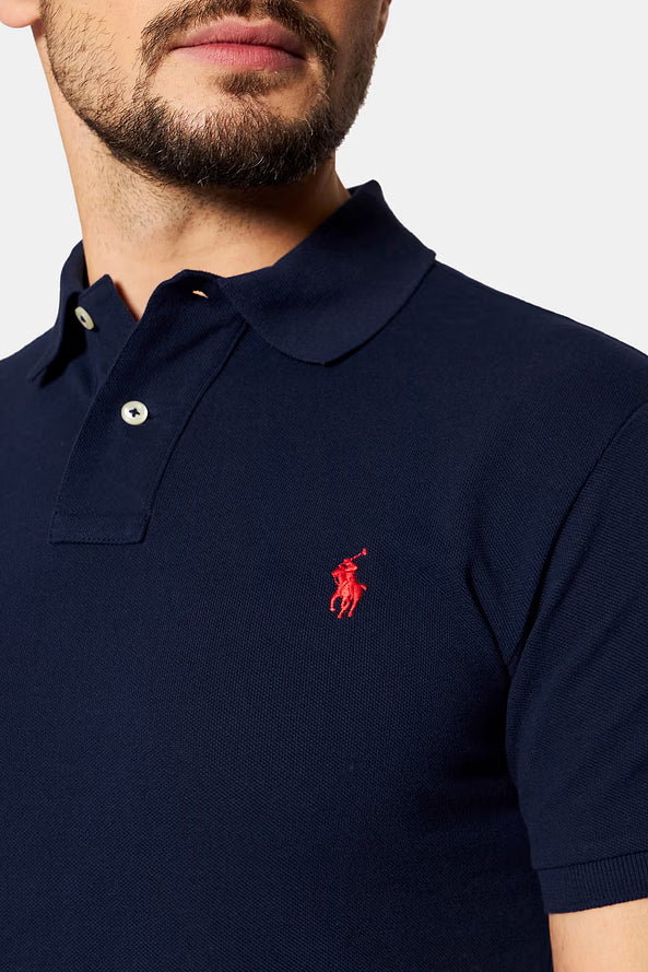 Camisa Polo Ralph Lauren Custom Slim Fit Red Icon Azul Marinho