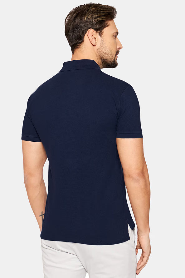 Camisa Polo Ralph Lauren Custom Slim Fit Red Icon Azul Marinho