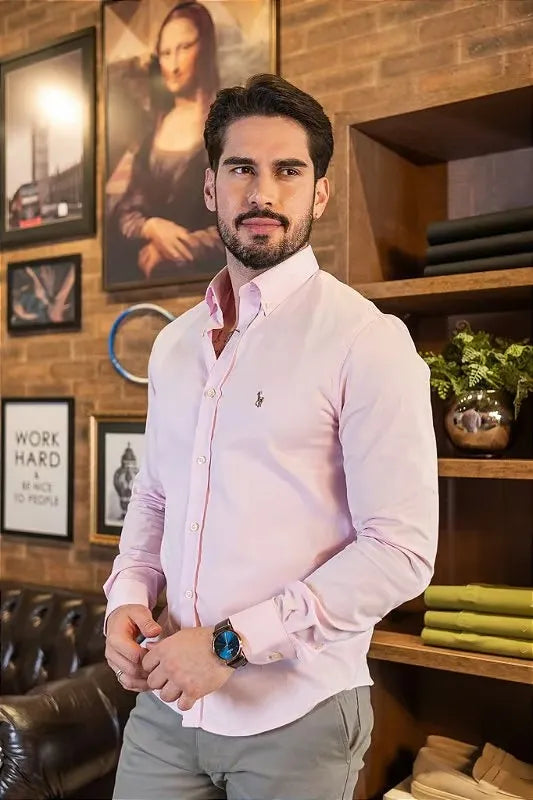 Camisa Social Ralph Lauren Oxford Colored Rosa