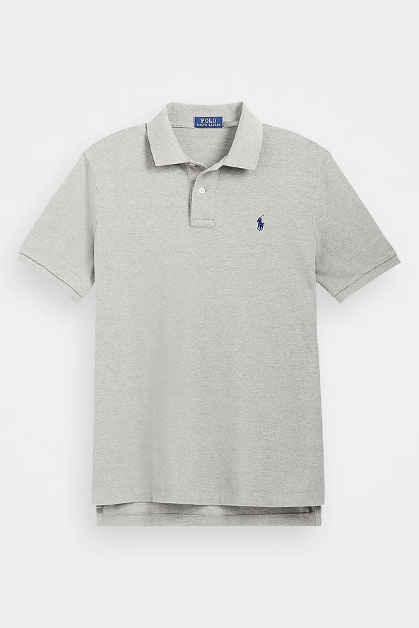 Camisa Polo Ralph Lauren Custom Slim Fit Navy Icon Cinza Mescla