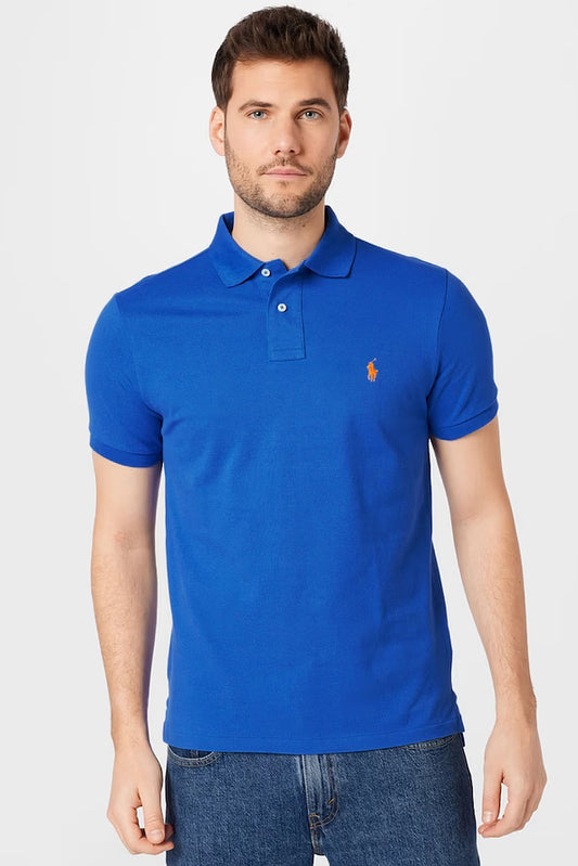 Camisa Polo Ralph Lauren Custom Fit Masculina Laranja Icon Azul
