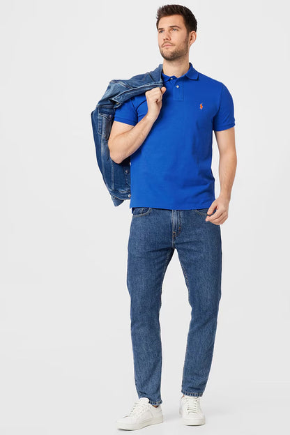 Camisa Polo Ralph Lauren Custom Fit Masculina Laranja Icon Azul