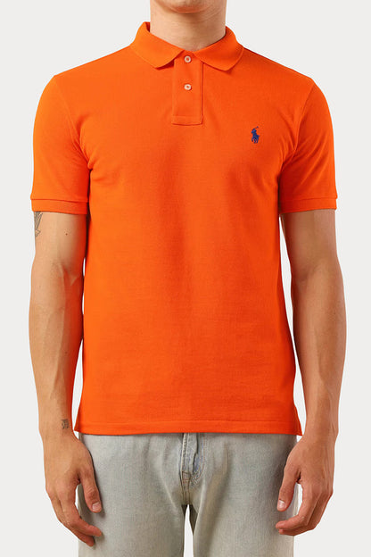 Camisa Polo Ralph Lauren Custom Slim Fit Blue Icon Laranja