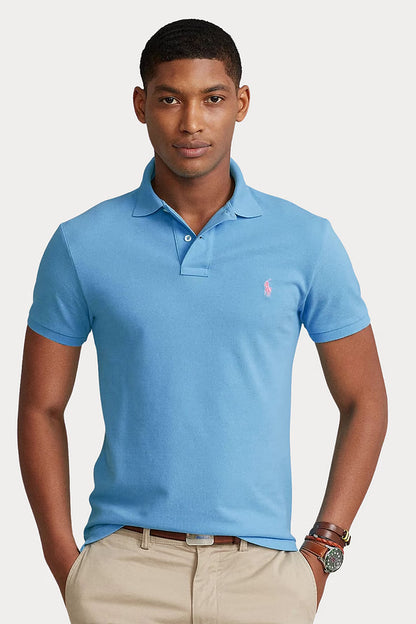Camisa Polo Ralph Lauren Custom Slim Fit Masculina Azul Celeste