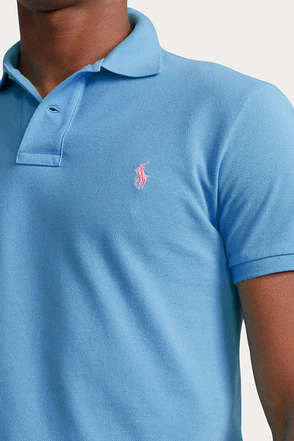 Camisa Polo Ralph Lauren Custom Slim Fit Masculina Azul Celeste
