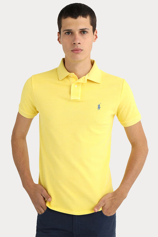 Camisa Polo Ralph Lauren Custom Slim Fit Masculina Blue Icon Amarelo Claro
