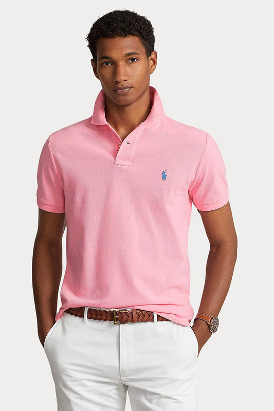 Camisa Polo Ralph Lauren Custom Slim Fit Masculina Ligth Blue Icon Rosa