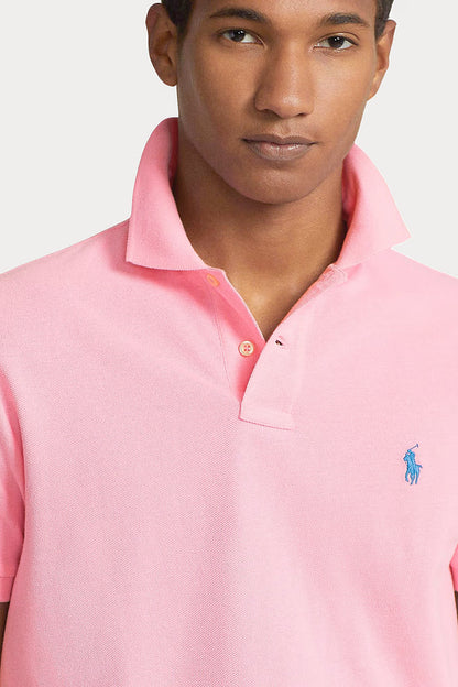 Camisa Polo Ralph Lauren Custom Slim Fit Masculina Ligth Blue Icon Rosa