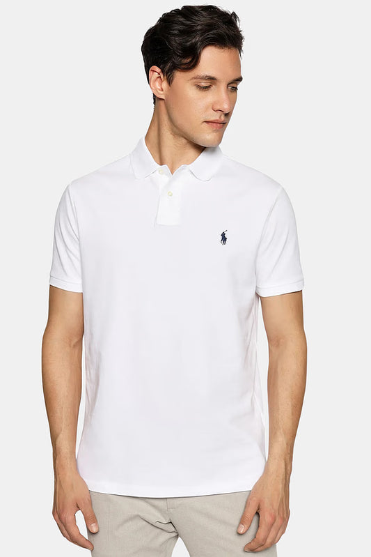 Camisa Polo Ralph Lauren Custom Slim Fit Navy Icon Branca