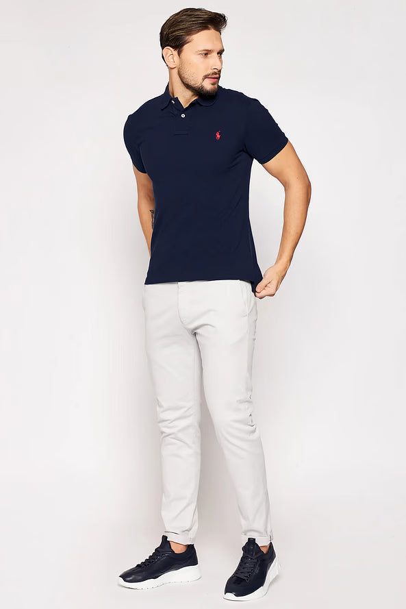 Camisa Polo Ralph Lauren Custom Slim Fit Red Icon Azul Marinho