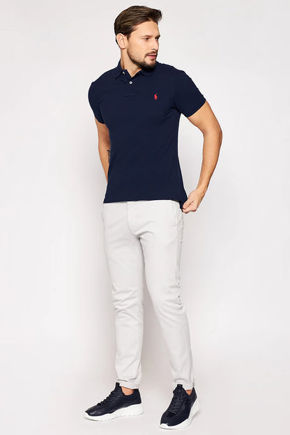 Camisa Polo Ralph Lauren Custom Slim Fit Red Icon Azul Marinho