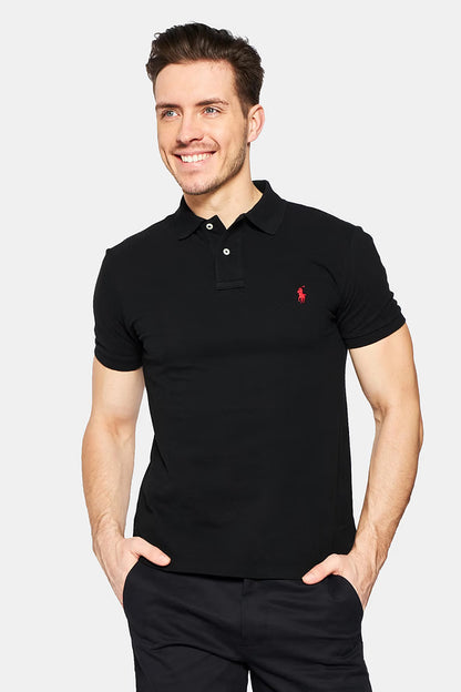 Camisa Polo Ralph Lauren Custom Slim Fit Red Icon Preta