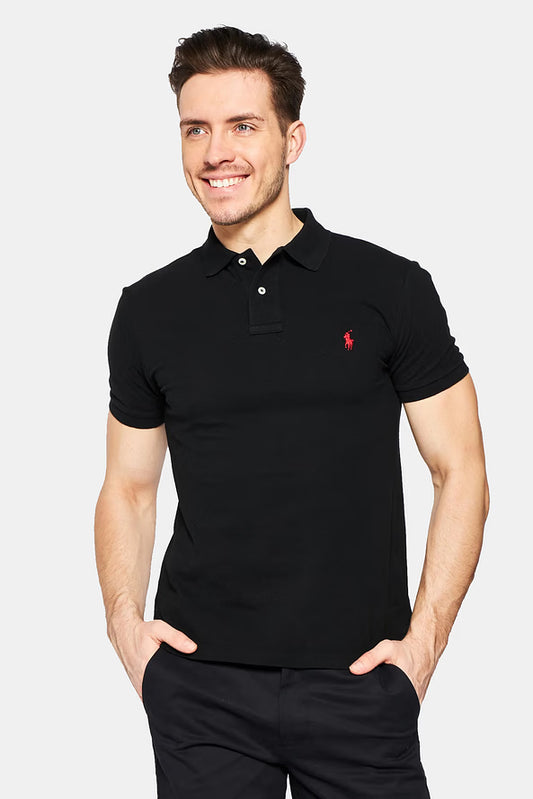 Camisa Polo Ralph Lauren Custom Slim Fit Red Icon Preta